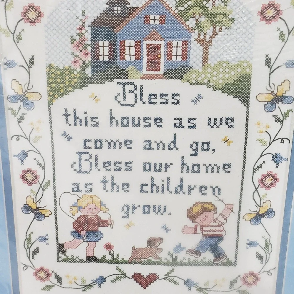 Vtg 1990 Crafts Cross Stitch Kit Bucilla Family Sampler 40395 Farmhouse Floral